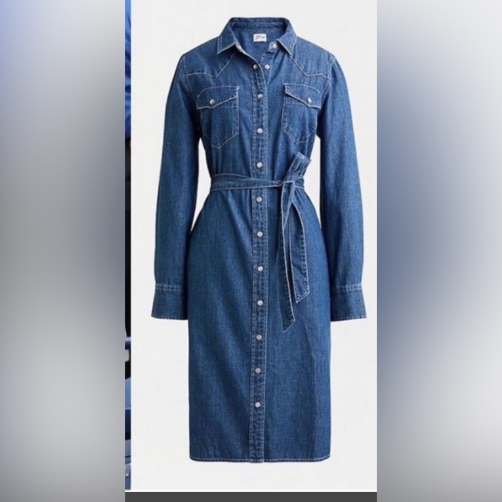 J Crew belted denim cotton shirtdress with pockets EUC 00 campus BTS